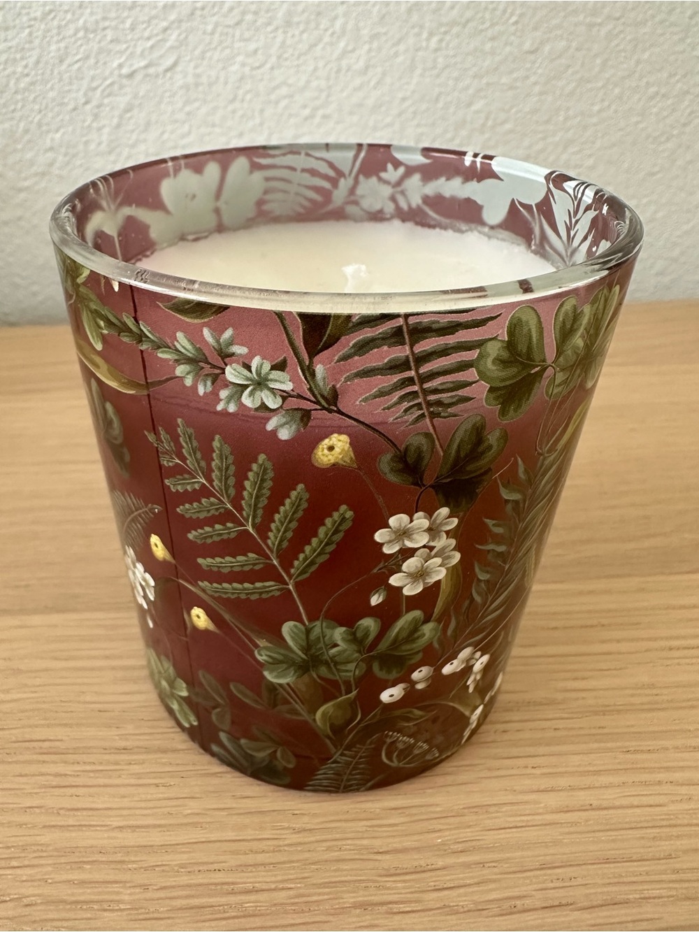 Decorative Floral Glass Candle - Burgundy